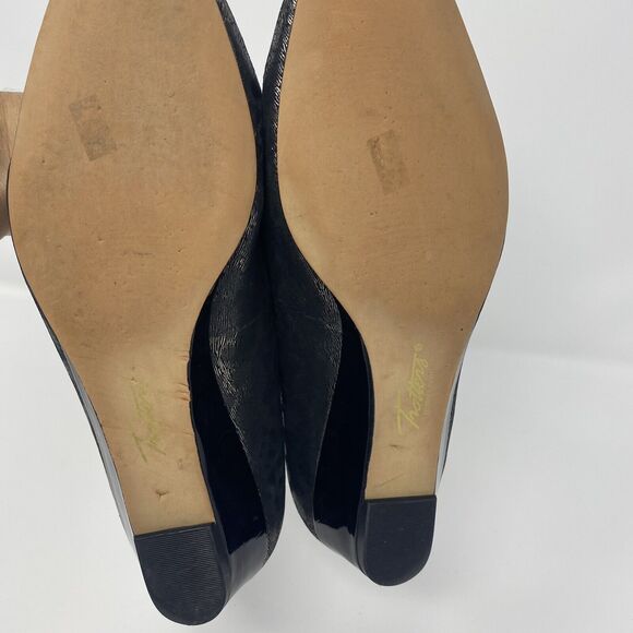 TROTTERS Signature 7.5W Slip On Wedges Metallic Black Animal Print Office Heels - Picture 15 of 16